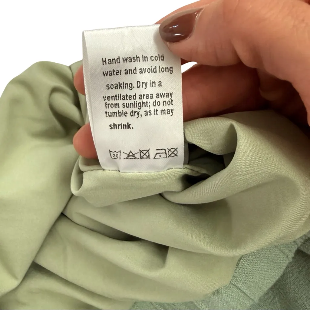 Sage Green Linen Maxi Skirt Flowy Drawstring Waist Lined Lightweight Women’s S - Image 6