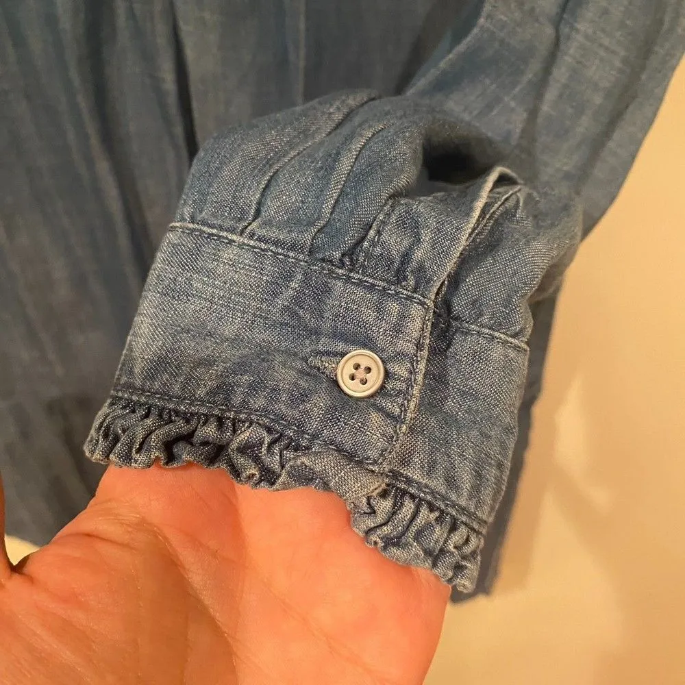 Loft Size M Long Sleeve Denim Dress Ruffle Trim Mini Western Casual Cowgirl Boho - Image 6