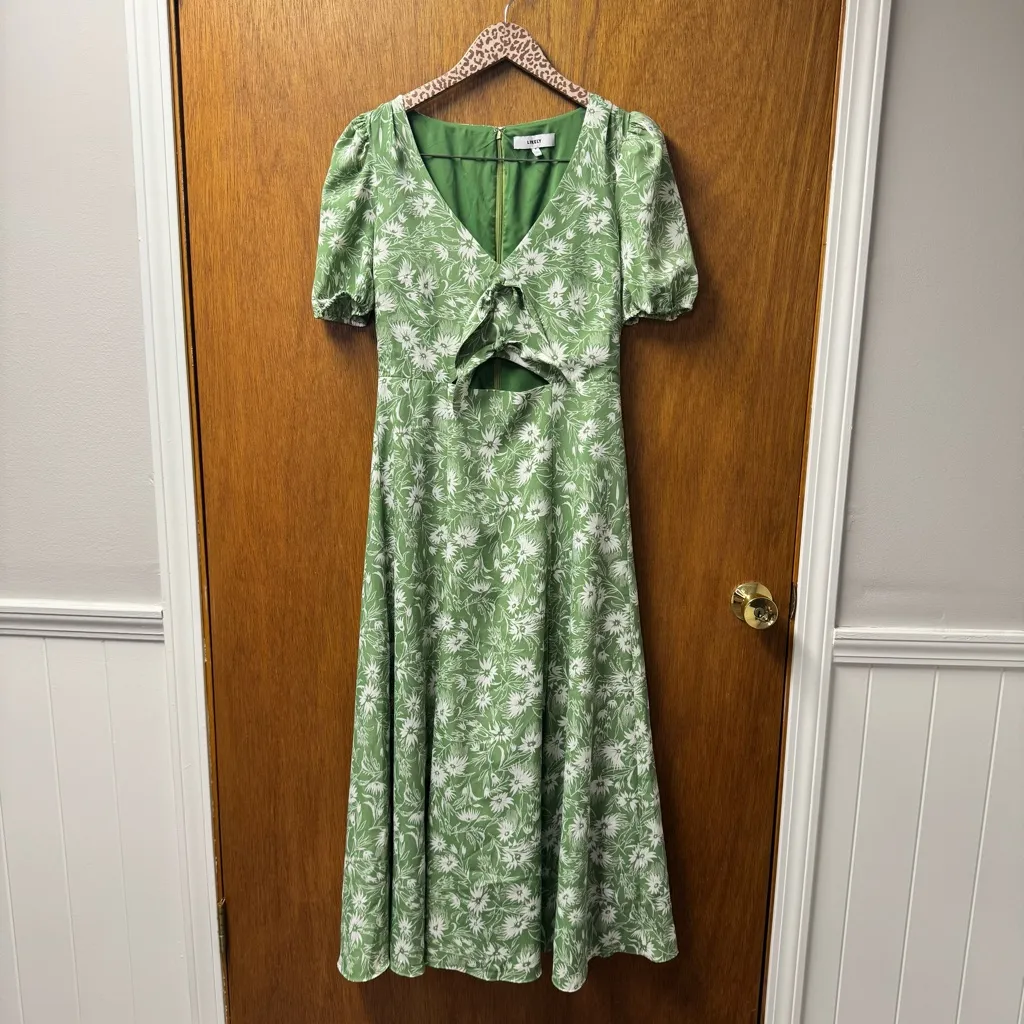 Likely Alisa Cut Out Short Sleeve Midi Dress Floral Juniper Green White 6 - Image 16
