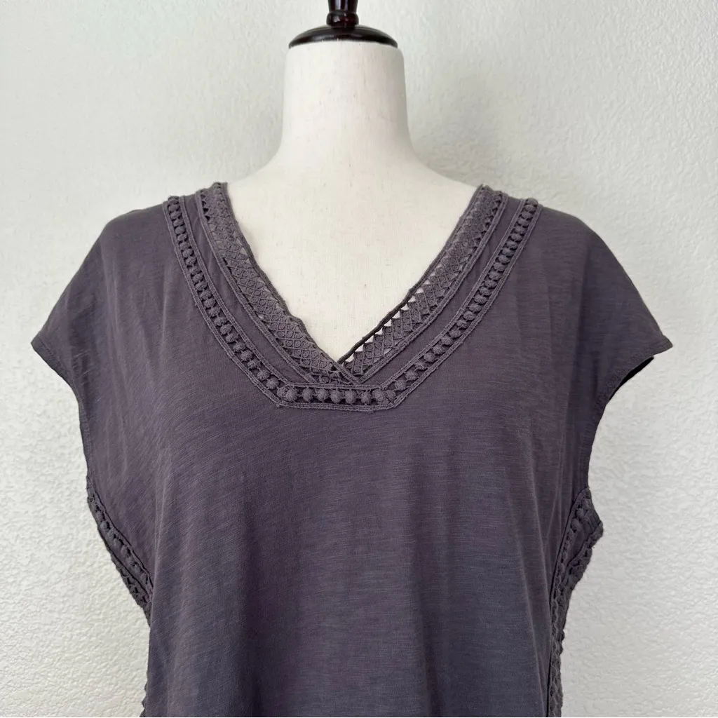Garnett Hill 100% Cotton Charcoal Gray Crochet Top, Sz Medium - Image 2