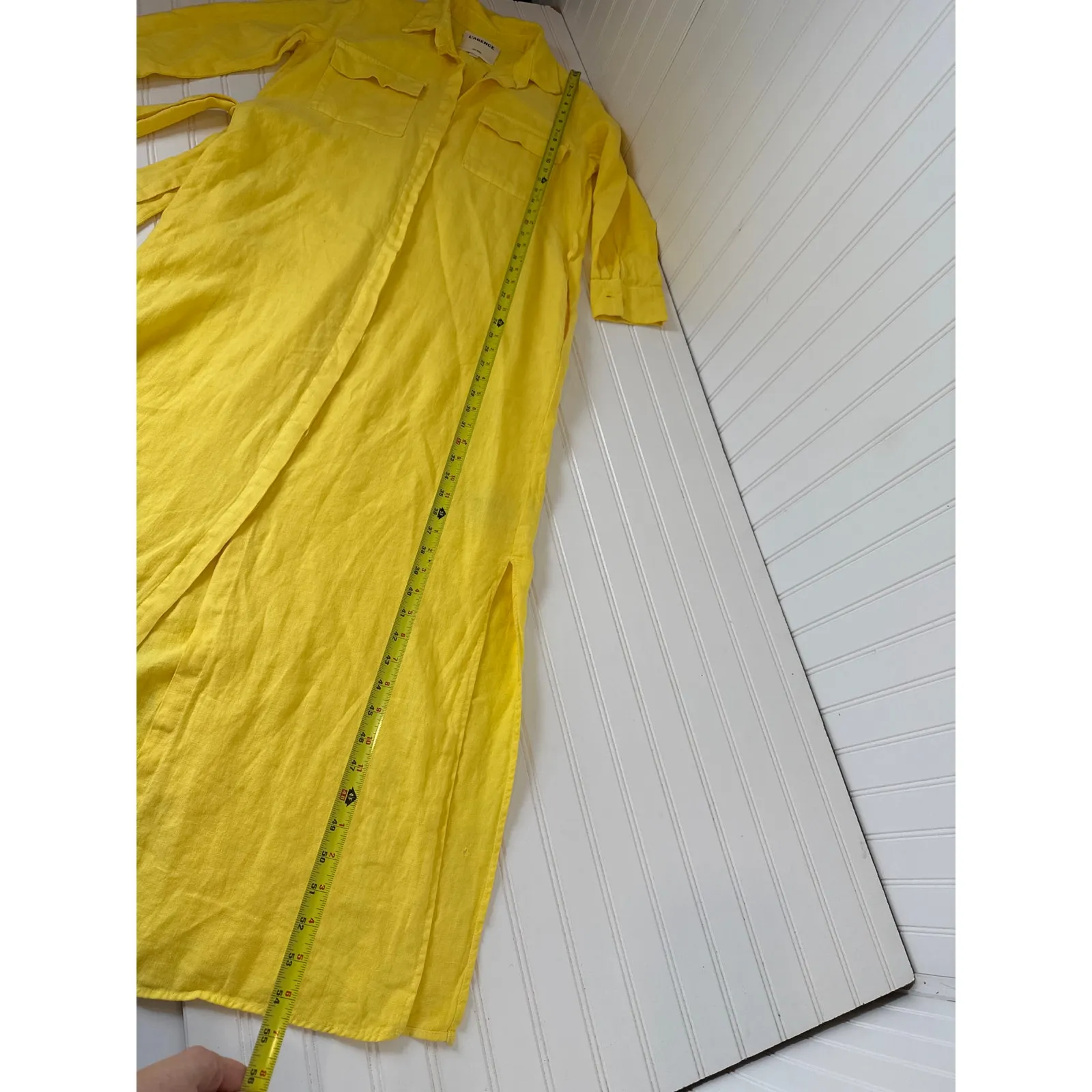 L’AGENCE Cameron Belted Linen Maxi Shirt Dress Yellow Pocket Slit Womens Size XS - Image 6
