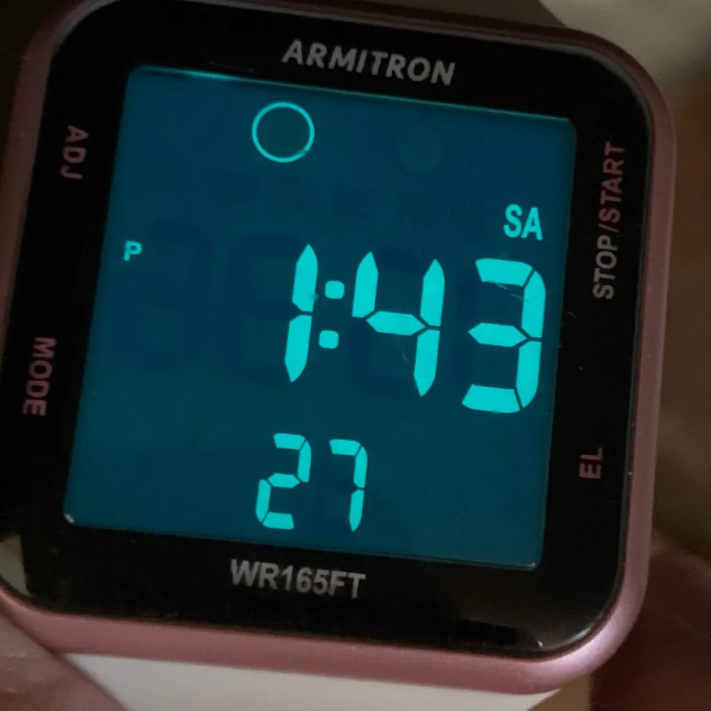 Armitron digital women watch pink white tone 38mm quartz silicone band running - Image 4