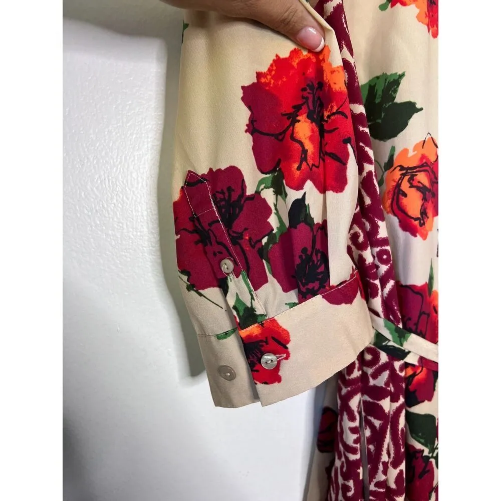 women's tan red floral dress tie casual 3/4 sleeves pointed collar plus size 18W - Image 11