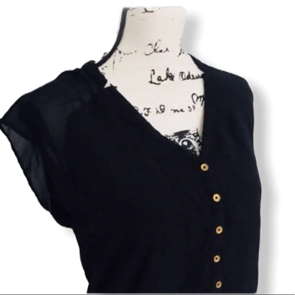 Guess Black Semi-Sheer Cap Sleeve Button Front Blouse – XS - Image 2