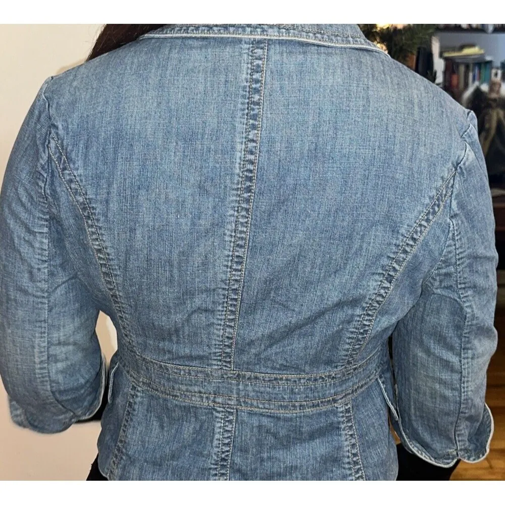 BANANA REPUBLIC Women's Light Blue Denim Jean Jacket Vintage Tie Front  size 8 - Image 3