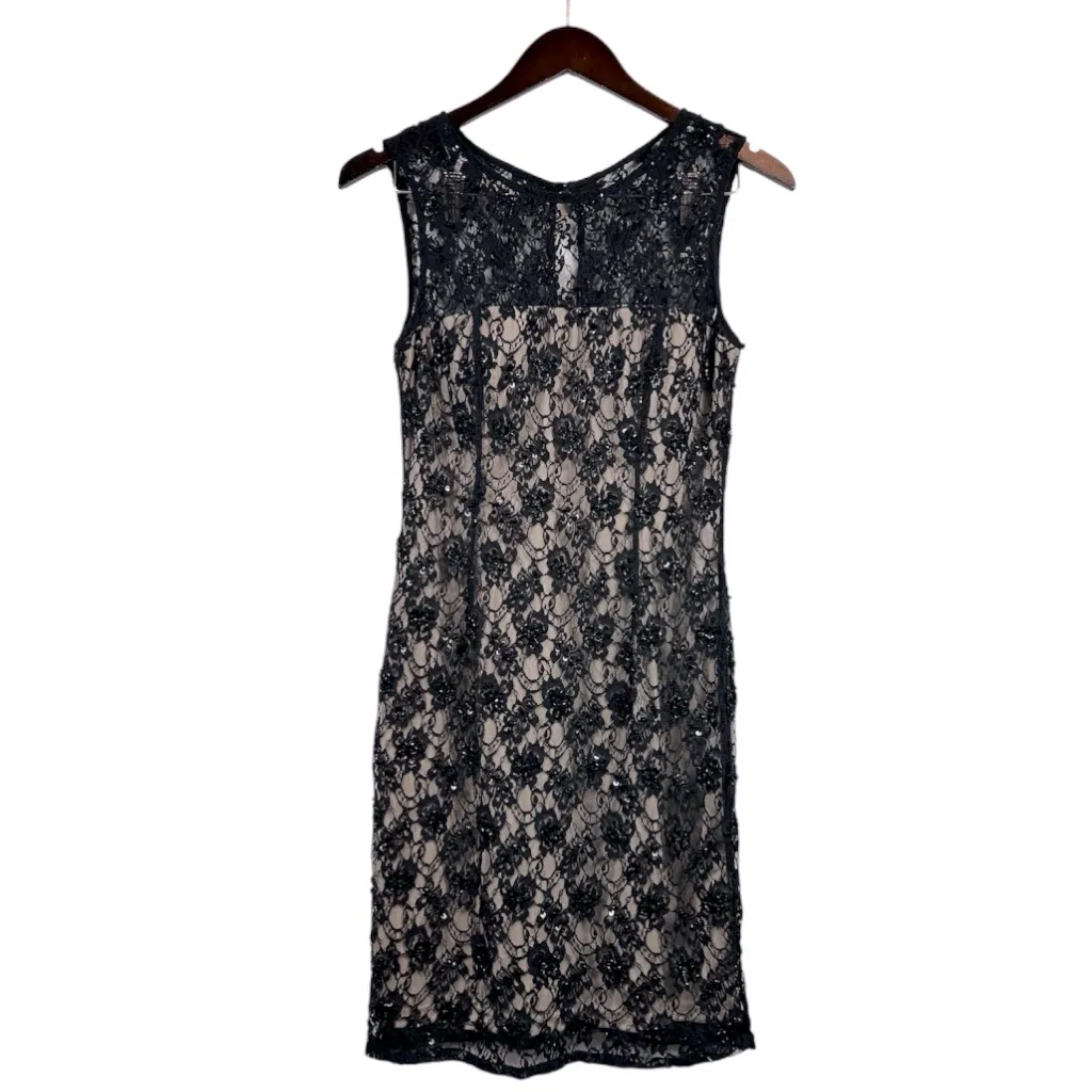 Adrianna Papell Black Lace Embellished Beaded Dress Nude Lined Size 6 NWT - Image 4
