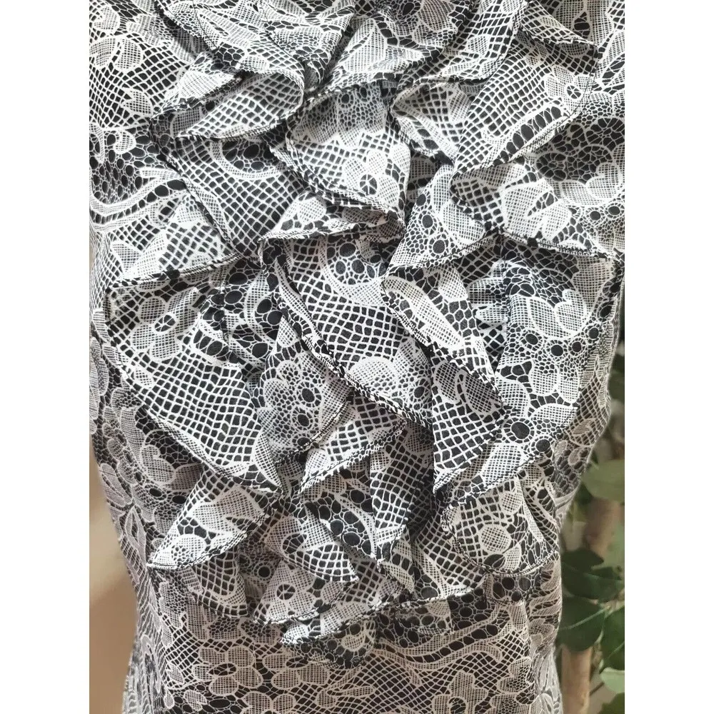 Sunny Leigh Womens Black White Floral Sleeveless Halter Neck Casual Top Blouse S - Image 10