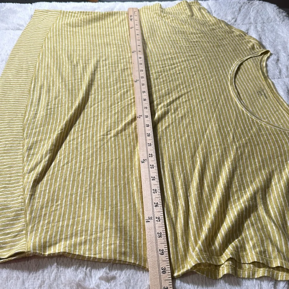 Eileen Fisher Yellow Ochre Organic Linen Jersey Skinny Stripes Boxy Top XL NEW - Image 8