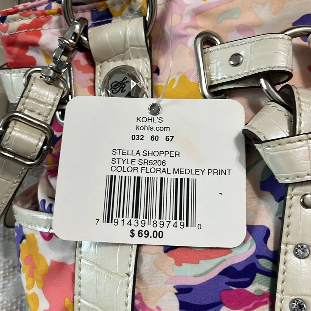 Sienna Ricchi Stella Shopper‎ Floral Medley Fabric Print Cream Moc Croc Trim Pink - Image 4