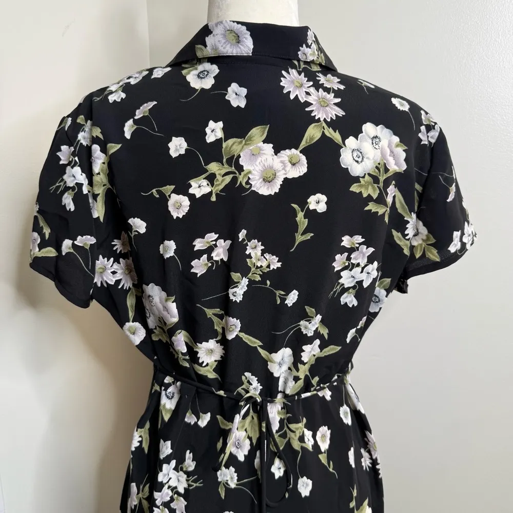 Vintage 90s B Moss Dark Floral Maxi Dress Women’s 13/14 Short Sleeve Collar Black Size undefined - Image 4