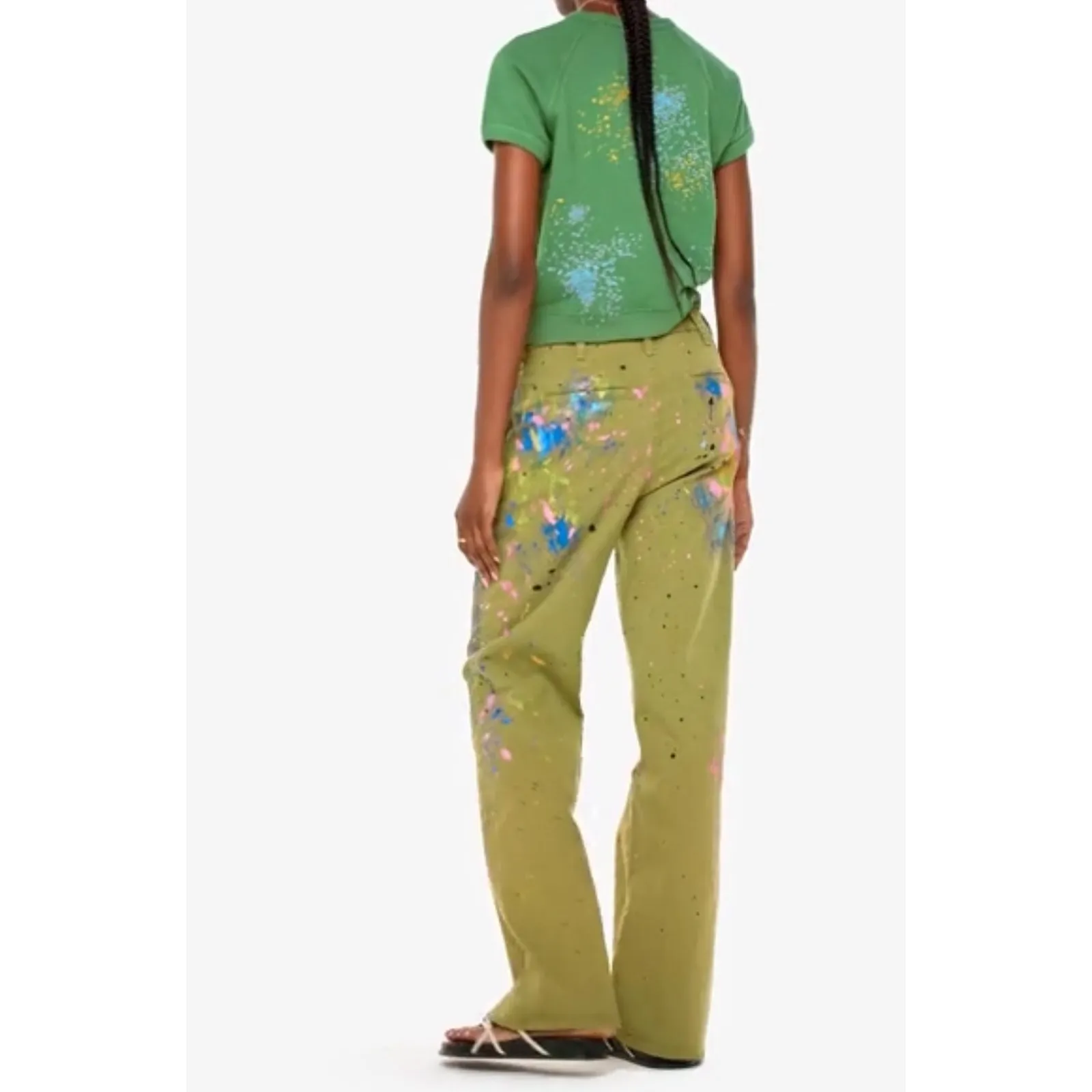 MOTHER Paint Splatter Wide Leg Pants Olive Green Women's‎ Size 28 - Image 3