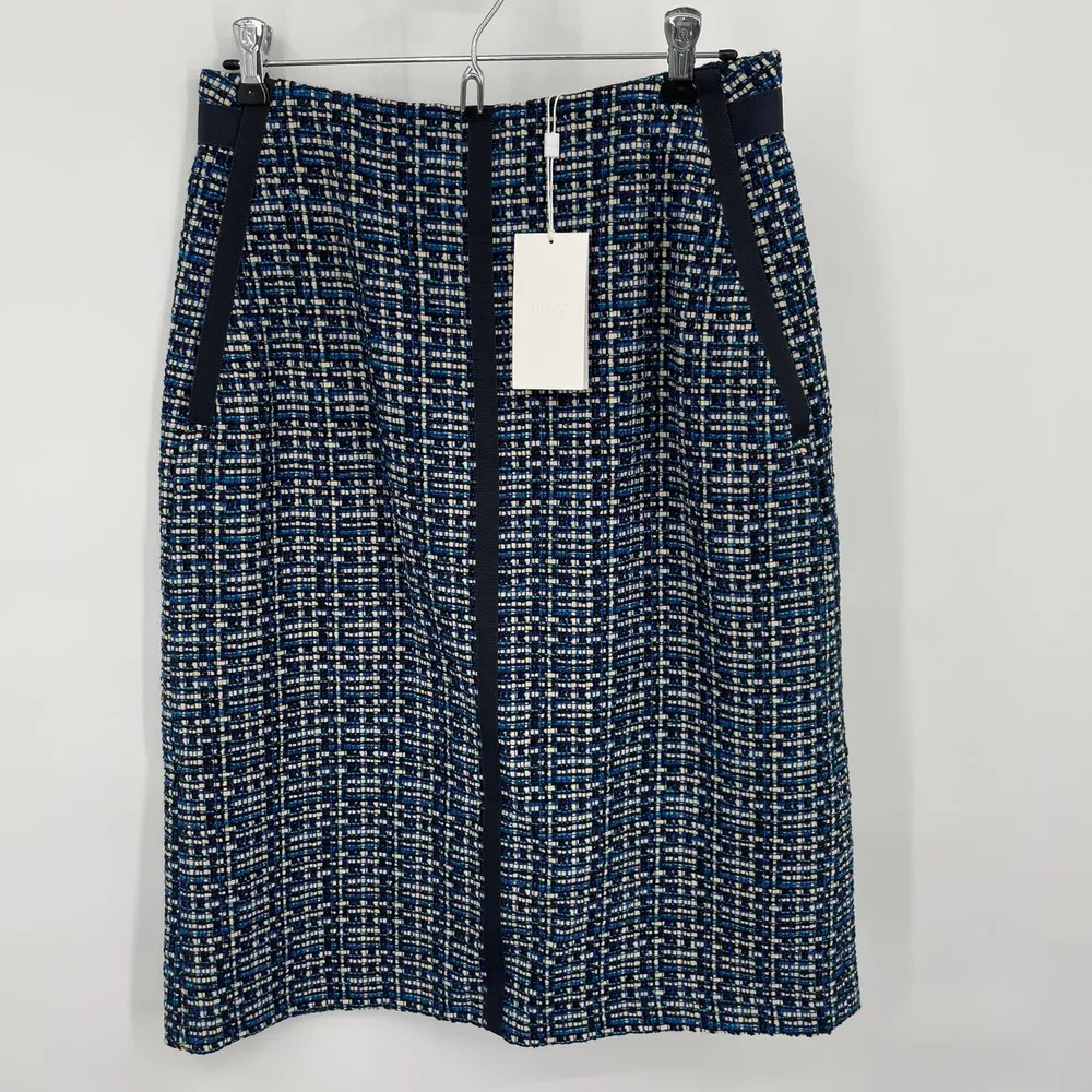 NWT Boss Varius Tweed Suit A-Line Skirt Navy Italian Tweed Size 6 - Image 3