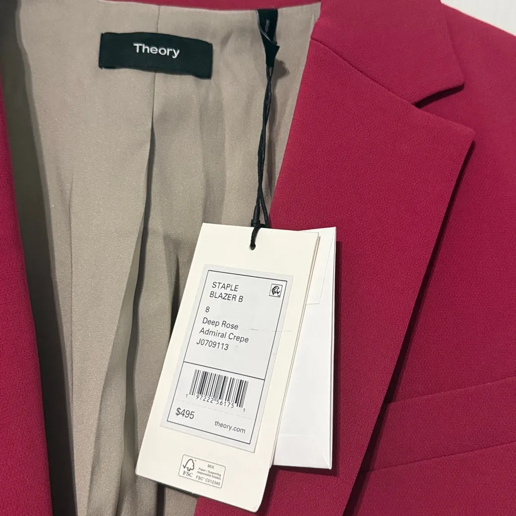 Theory Staple Blazer B Deep Rose Admiral Crepe Size 8 NWT - Image 7