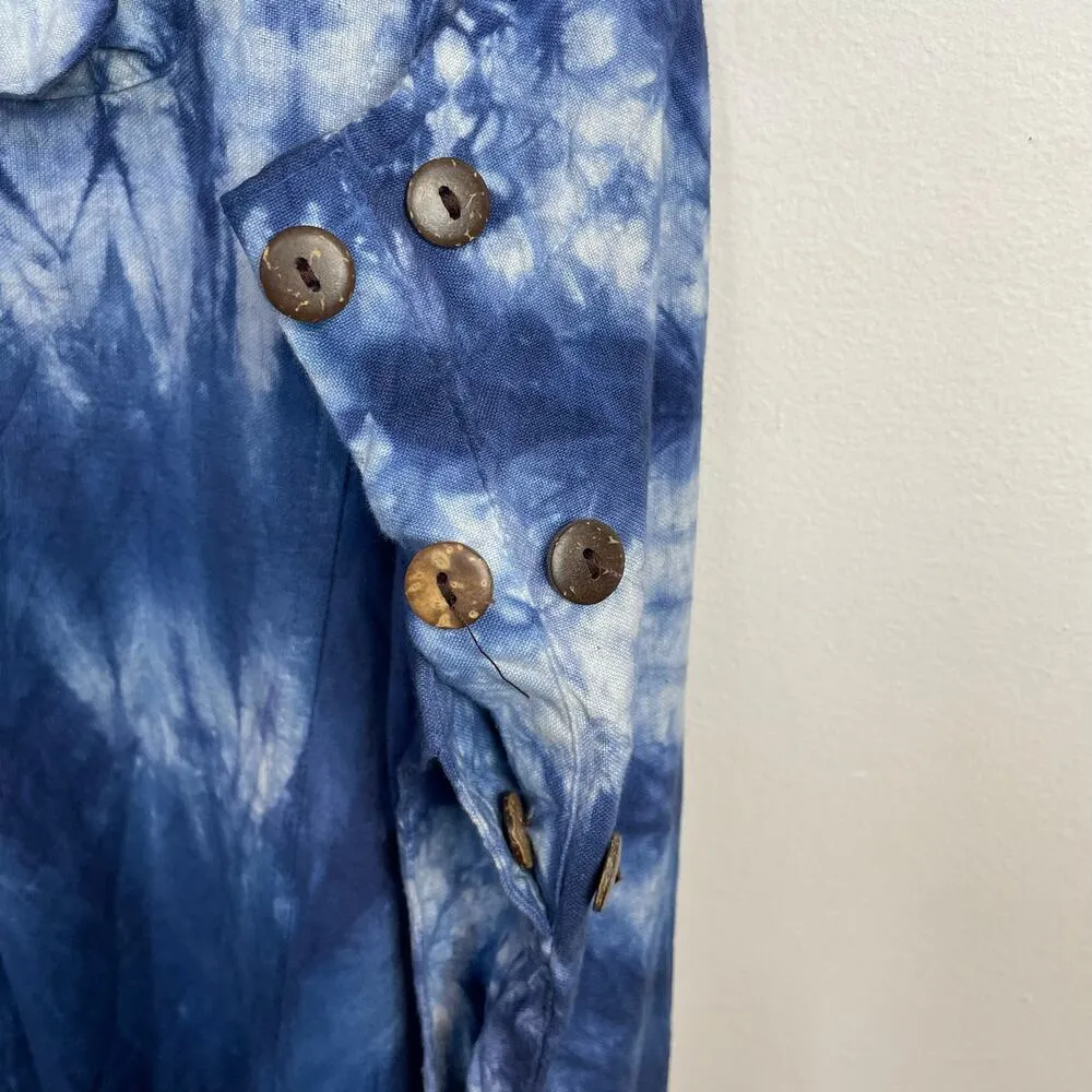 Tie Dye Drop Crotch Romper Jumpsuit Coveralls Overalls Jumper Cotton Womens L Blue Size L - Image 8