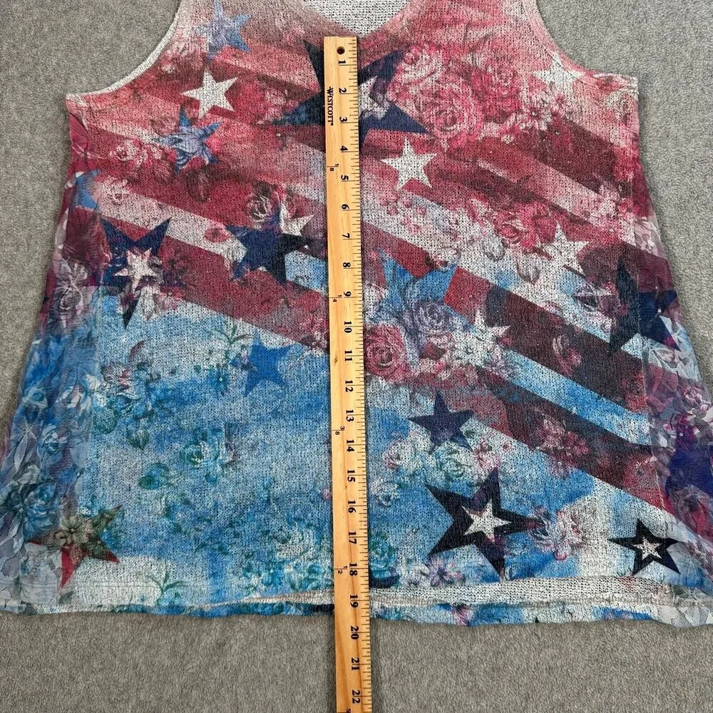 Vocal USA Tank Top Womens Large Red Blue USA American Flag Stars & Stripes Knit - Image 5