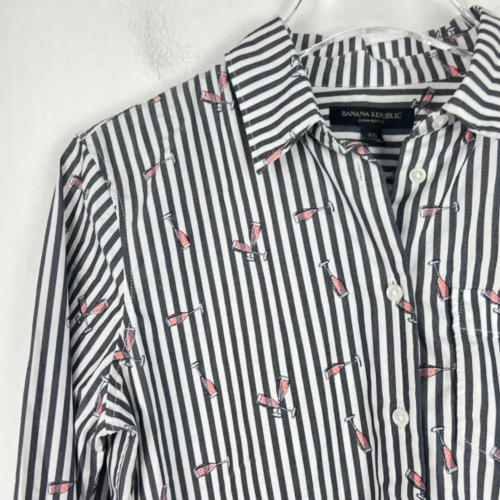 Banana Republic Quinn Boy Fit Stripe Champagne Buttondown Shirt Size XS A1296 - Image 3
