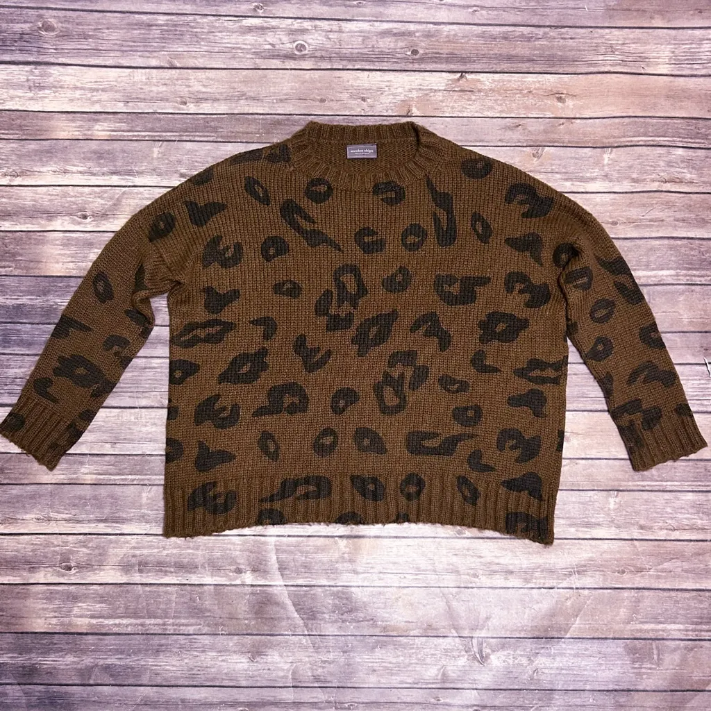 Wooden Ships Brown Leopard Animal Print Crew Neck Boxy Mohair Wool Sweater S/M - Image 5