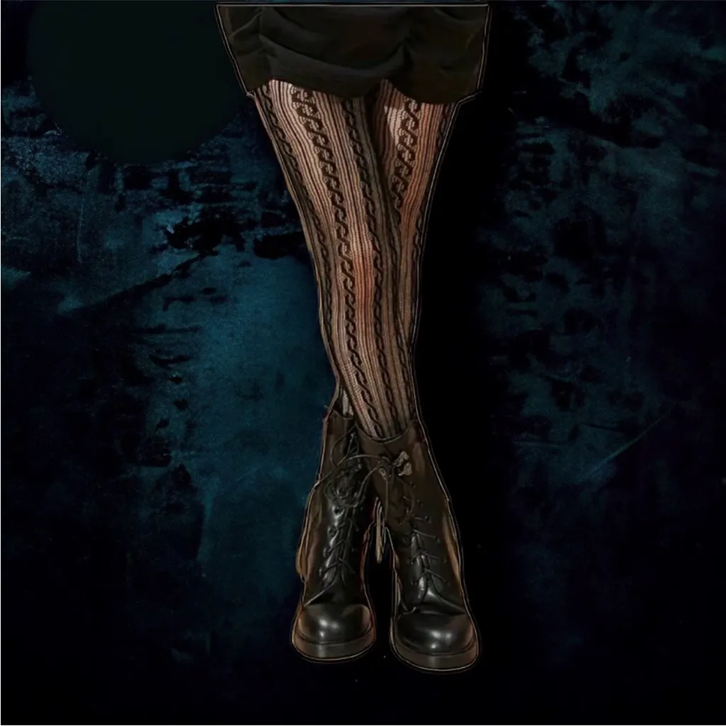 Twist Pattern Black Pantyhose, Sexy Slim Fit Footed Pantyhose One‎ Size - Image 8