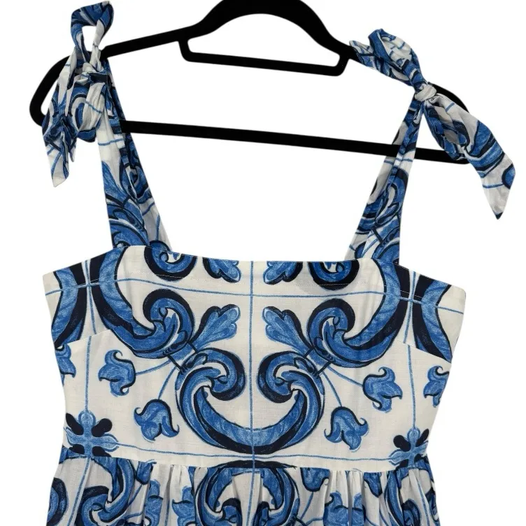 NWT Tuckernuck Majolica Tile Tie Shoulder Caftan Maxi Dress‎ Sz Small Resortwear - Image 9