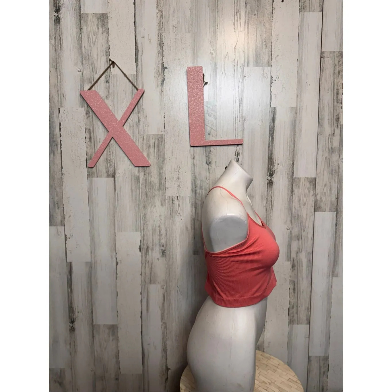 Calsie Coral Ribbed Strappy Crop Top XL | Open Back Criss Cross Stretch Tank Pink - Image 5