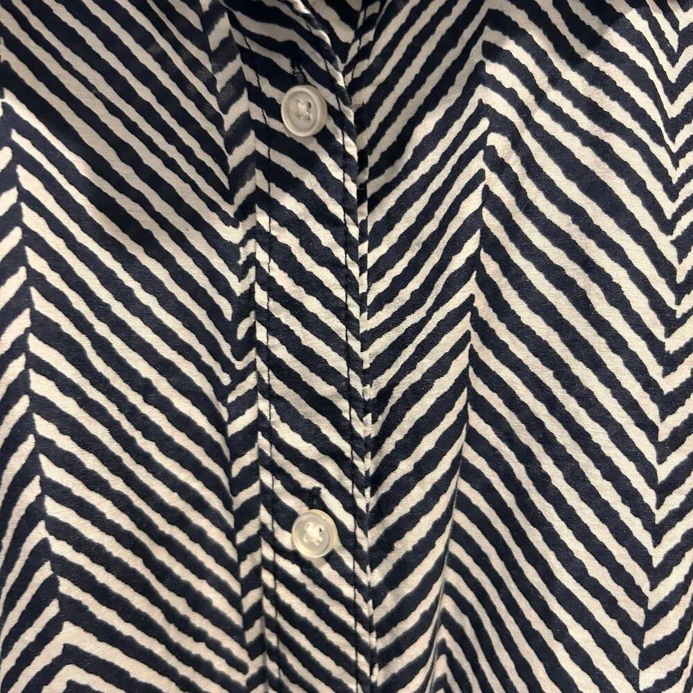 JC Penney Womens Button Up Shirt Black White Geometric Long Sleeve Silk Blend L Size L - Image 5