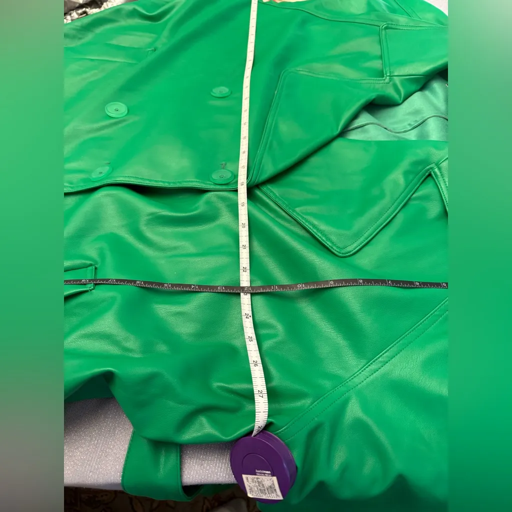 NWT Green Vegan Leather Double Breasted Trench Coat Sz 2X - Image 9