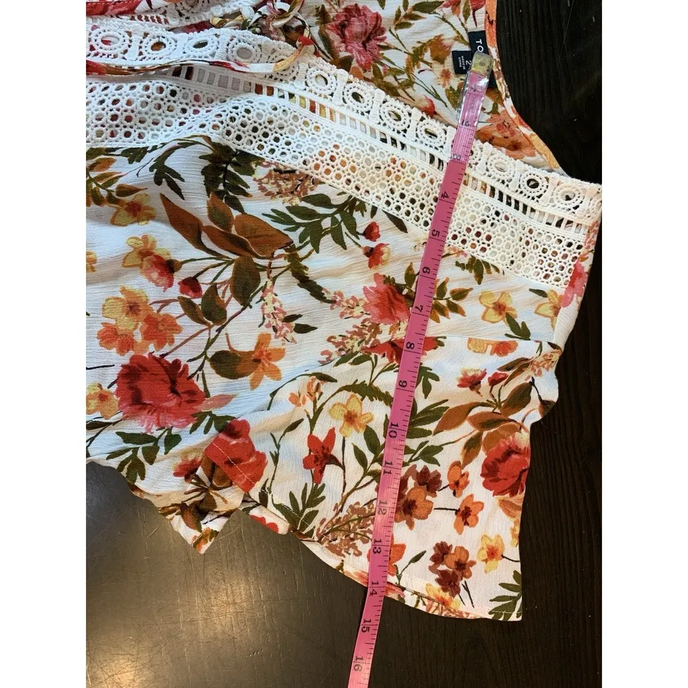Torrid Cottagecore Babydoll Crochet Trim Top Women 2X Floral Lace Up Tassel Boho - Image 14