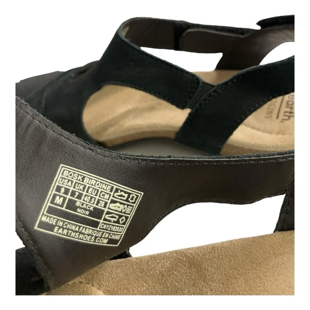 EARTH ORIGINS Birdine Sandals Sz 9 M Black Suede Leather Wedge Flat EUC 40.5 - Image 9