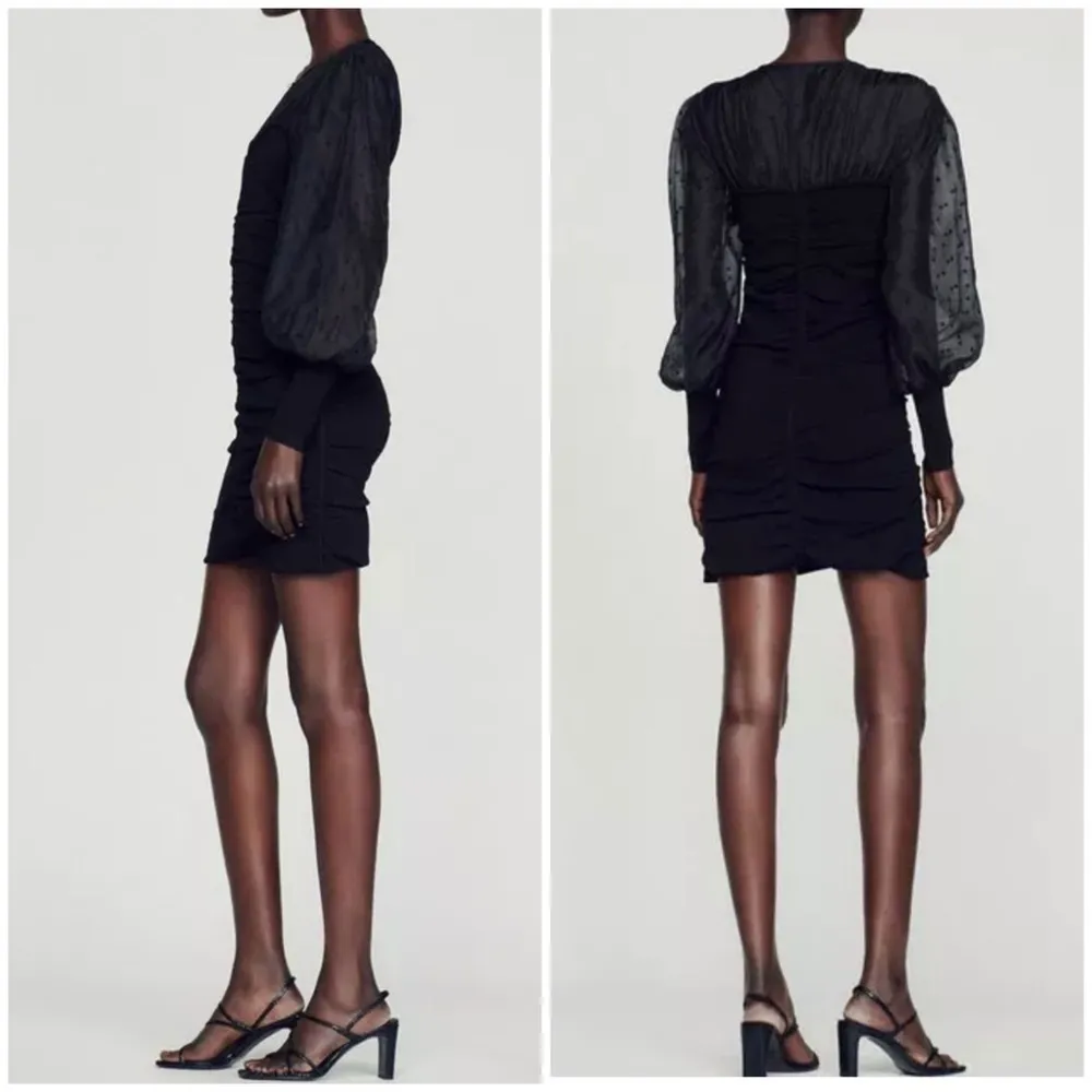 SANDRO Balmora Swiss-Dot Puff-Sleeve black mini Dress NWT - Image 8