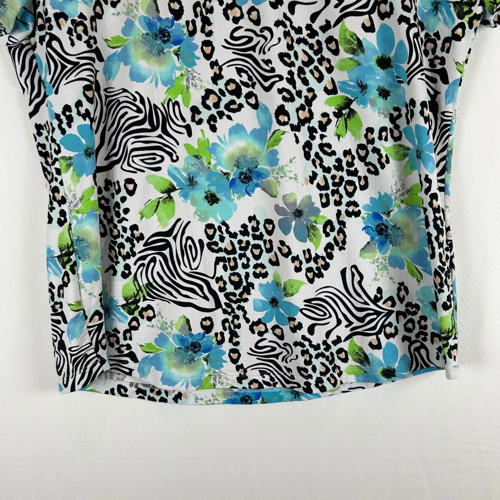 IBKUL Women's Floral Zebra‎ Leopard Print Short Sleeve Golf Shirt Large Blue - Image 9