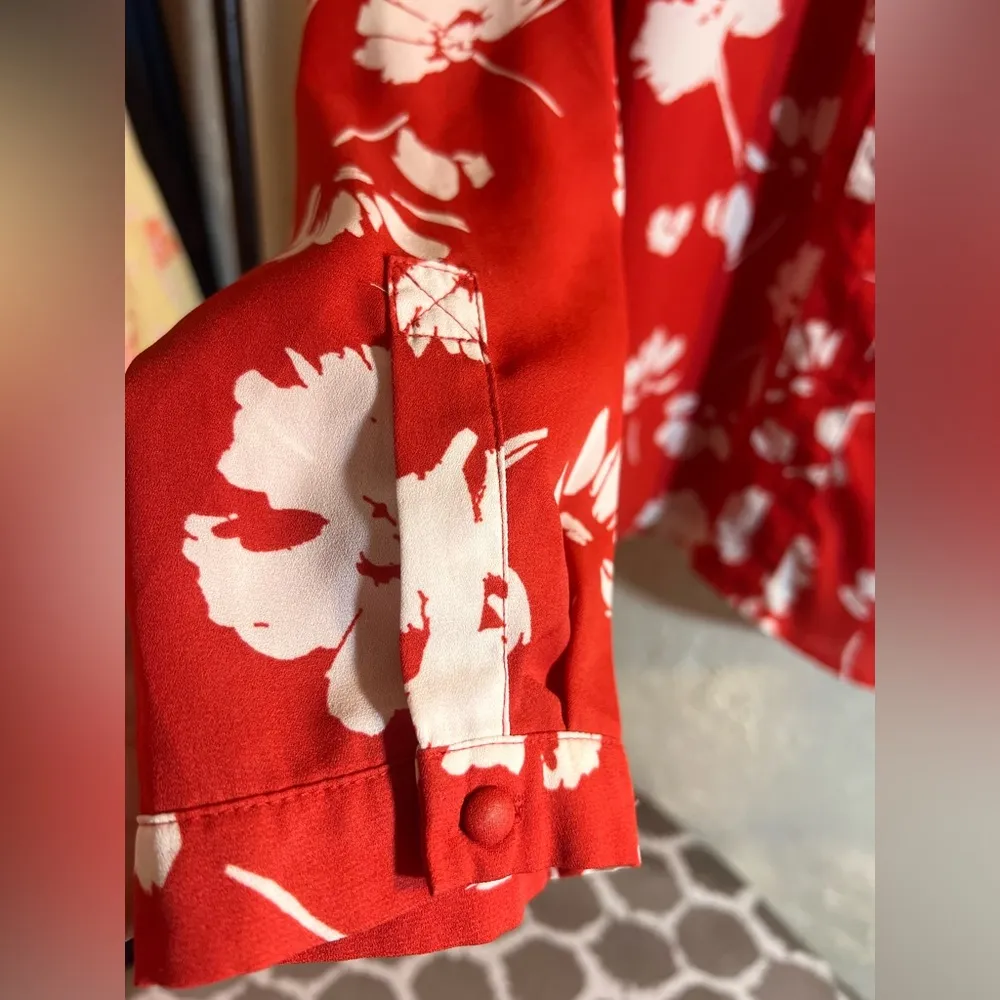 41 Hawthorn Red Long Sleeve Ruched Blouse Size XL - Image 7