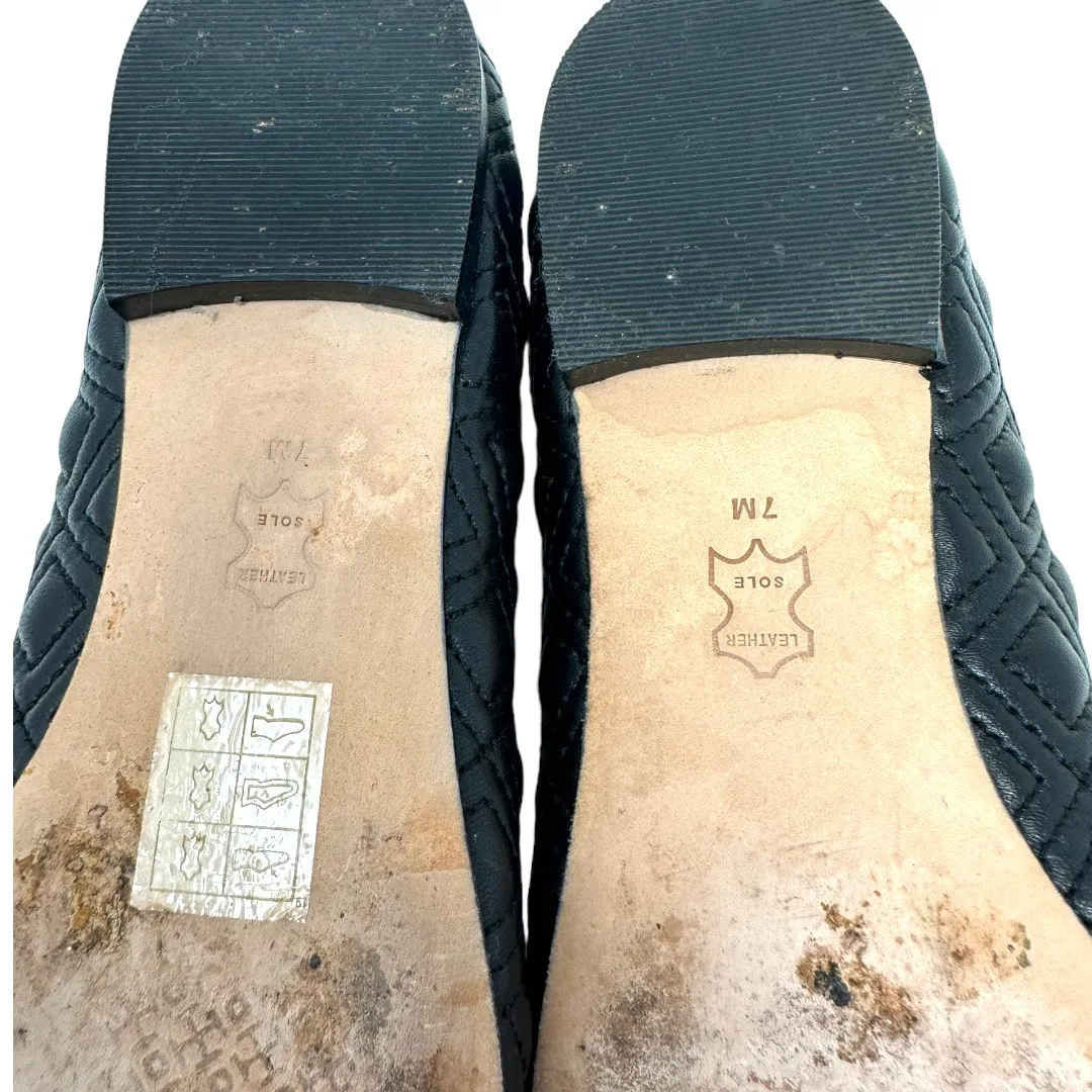 Tory Burch Black Quilted Leather Ballet Flats Bow Logo Size 7M - Image 8