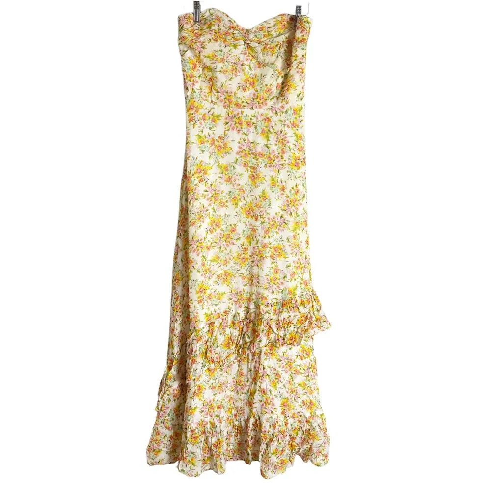 Shoshanna Remy White Orange Floral Print Strapless Sweetheart Maxi Dress Size 4 - Image 4