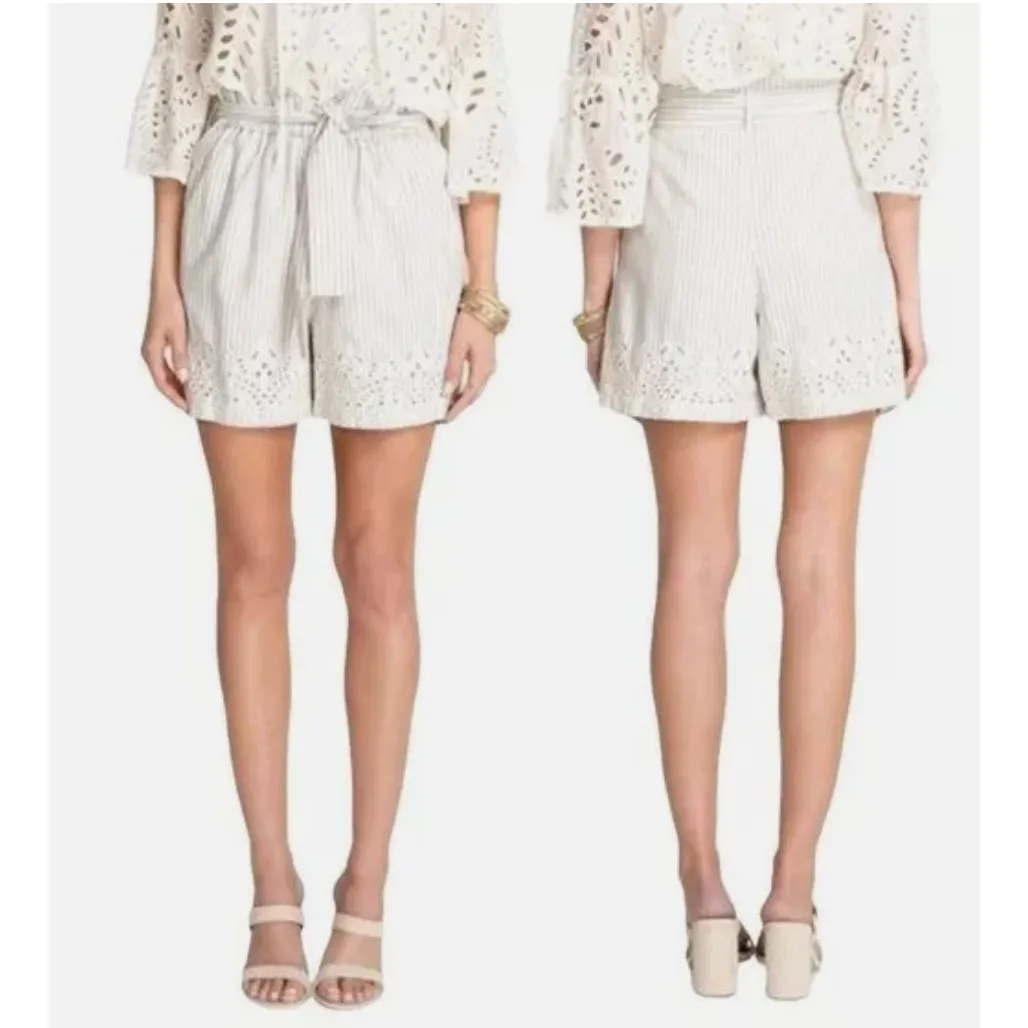 Johnny Was JADE Ciana Paper Waist Shorts in Tan & White Stripes Size XL X-Large - Image 6