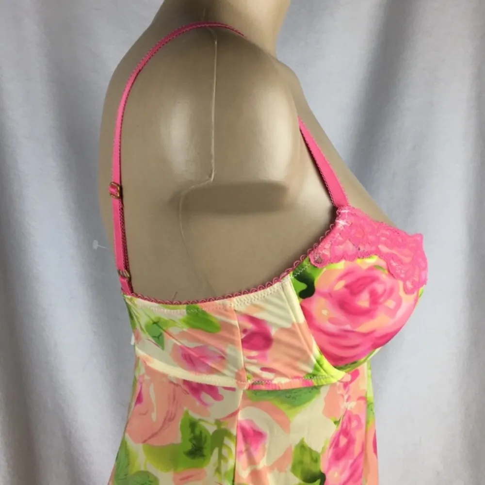 Badgley Mischka Floral Print Bra Short Sleep Dress New 34B - Image 5