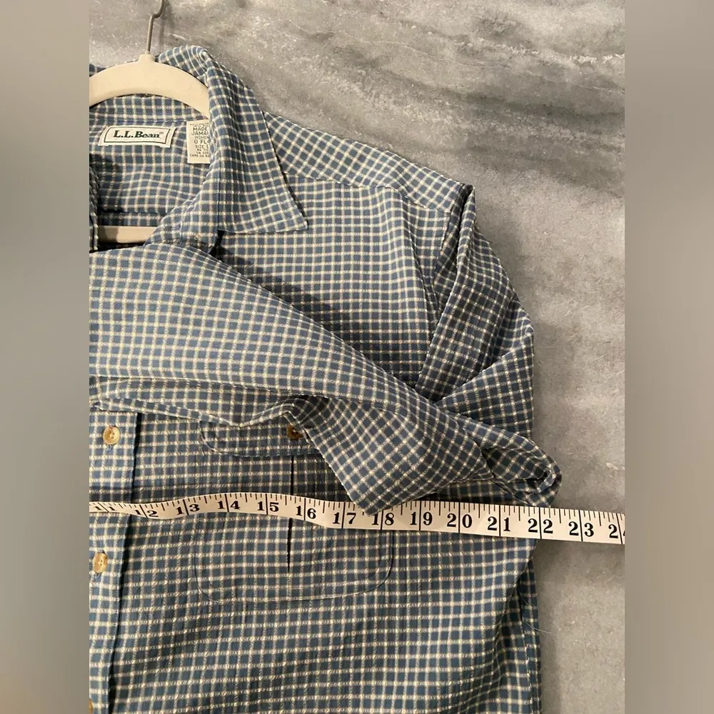 VTG L.L. Bean Size L Blue Plaid Nylon Stretch Roll Tab Hiking Outdoor Shirt Size L - Image 9