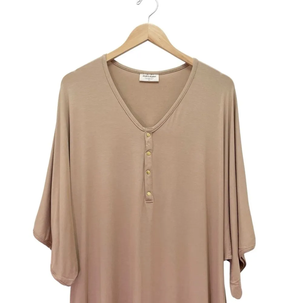 Dwell & Slumber House Dress Size M/L Tan Neutral Gold Snap Caftan Lounge Nursing Size L - Image 5