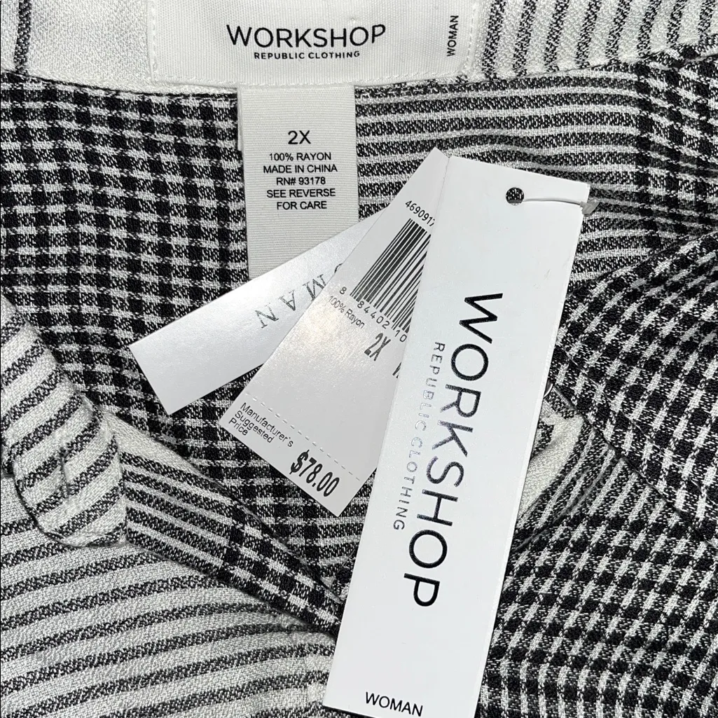 Workshop Republic Clothing Woman NWT Sz 2X White & Black Plaid Button Down Shirt - Image 5