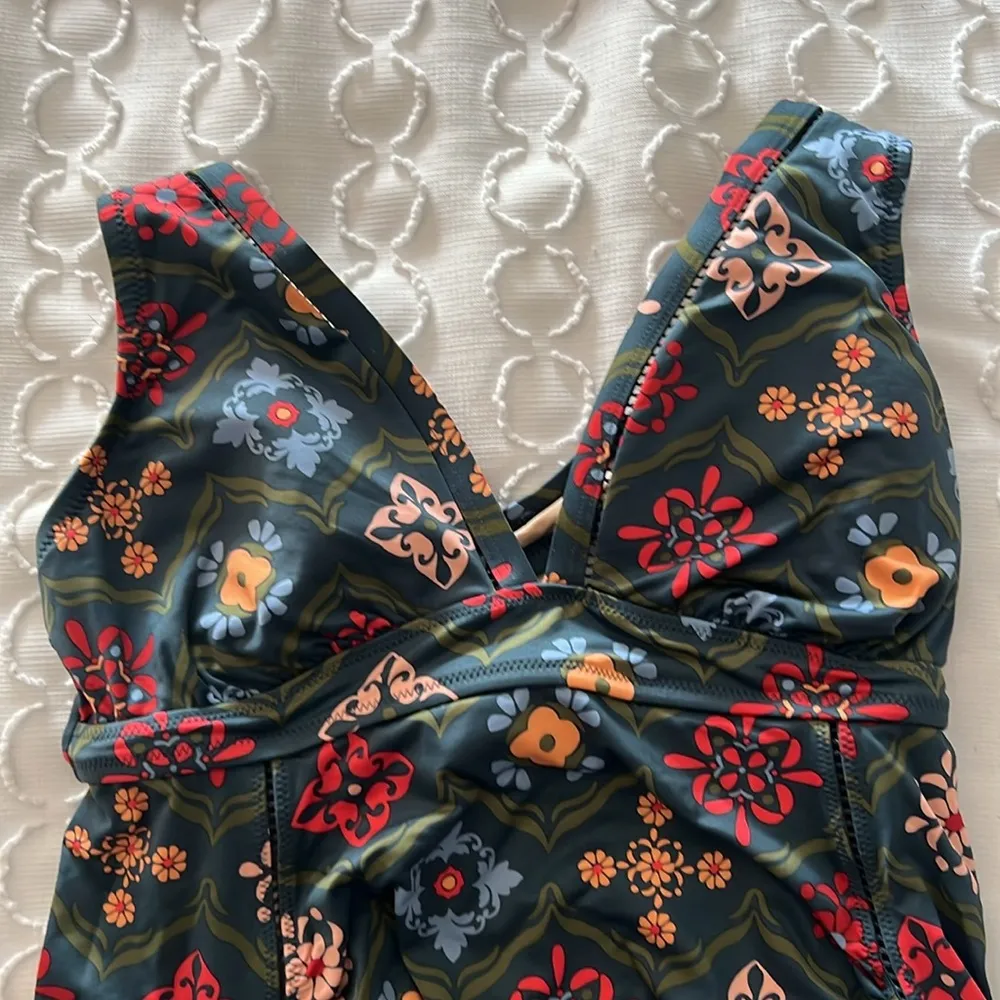 A Pea in the Pod Teal Mosaic Tile Print Tankini Swim Suit Size XS - Image 4