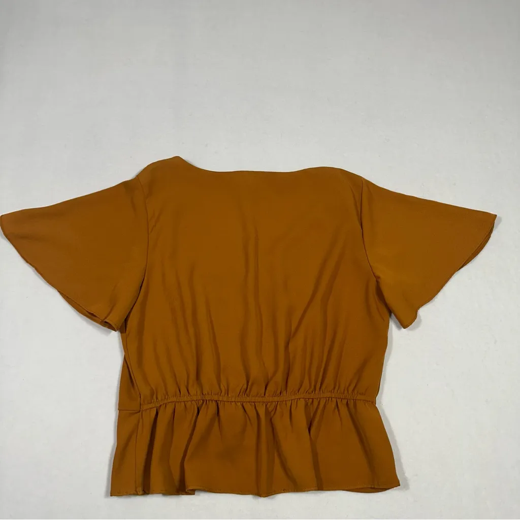 OLM Mustard Peplum Top Flutter Sleeves V - Image 2