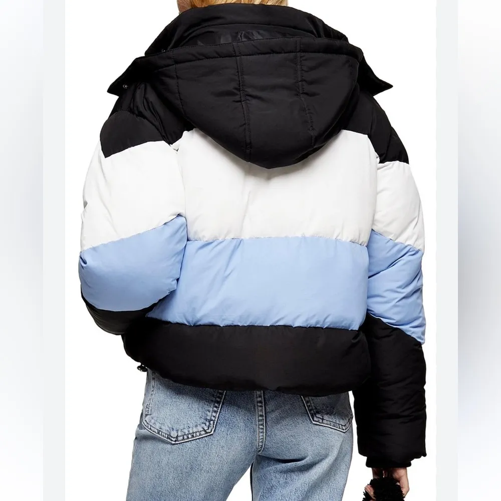 Topshop Colorblock Puffer Jacket Blue Black White - Image 2