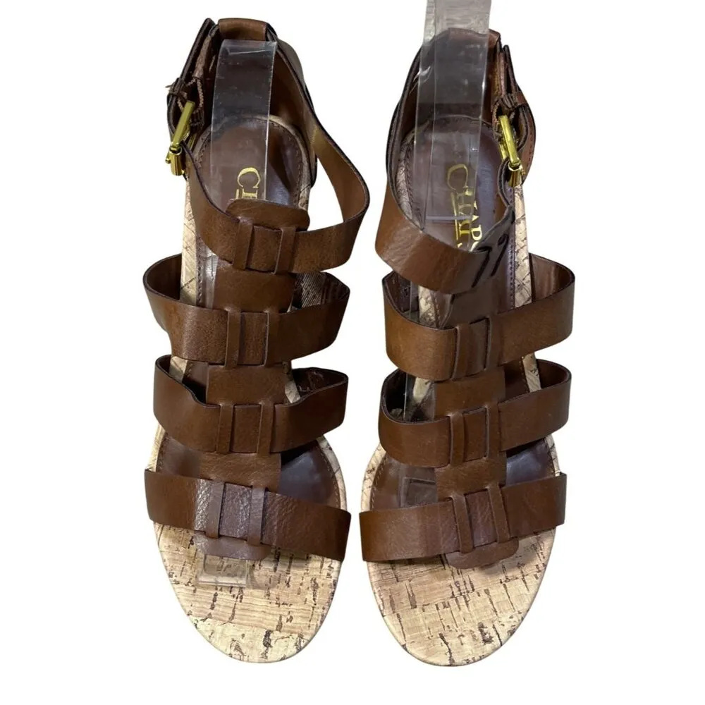 Chaps Cork Wedge Sandals Cage Brown 7B Heels Open Toe Shoe - Image 4