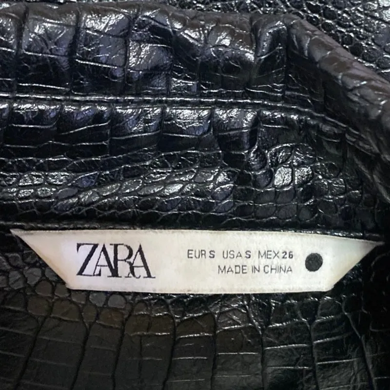 Zara Women's Black Faux Croc Leather Long Sleeve Button Up Coat Jacket Top Sz S - Image 3