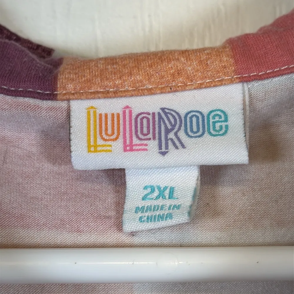 Lularoe Checker Button Down Short Sleeve Blouse Orange Maroon Size 2XL EUC #1902 - Image 5