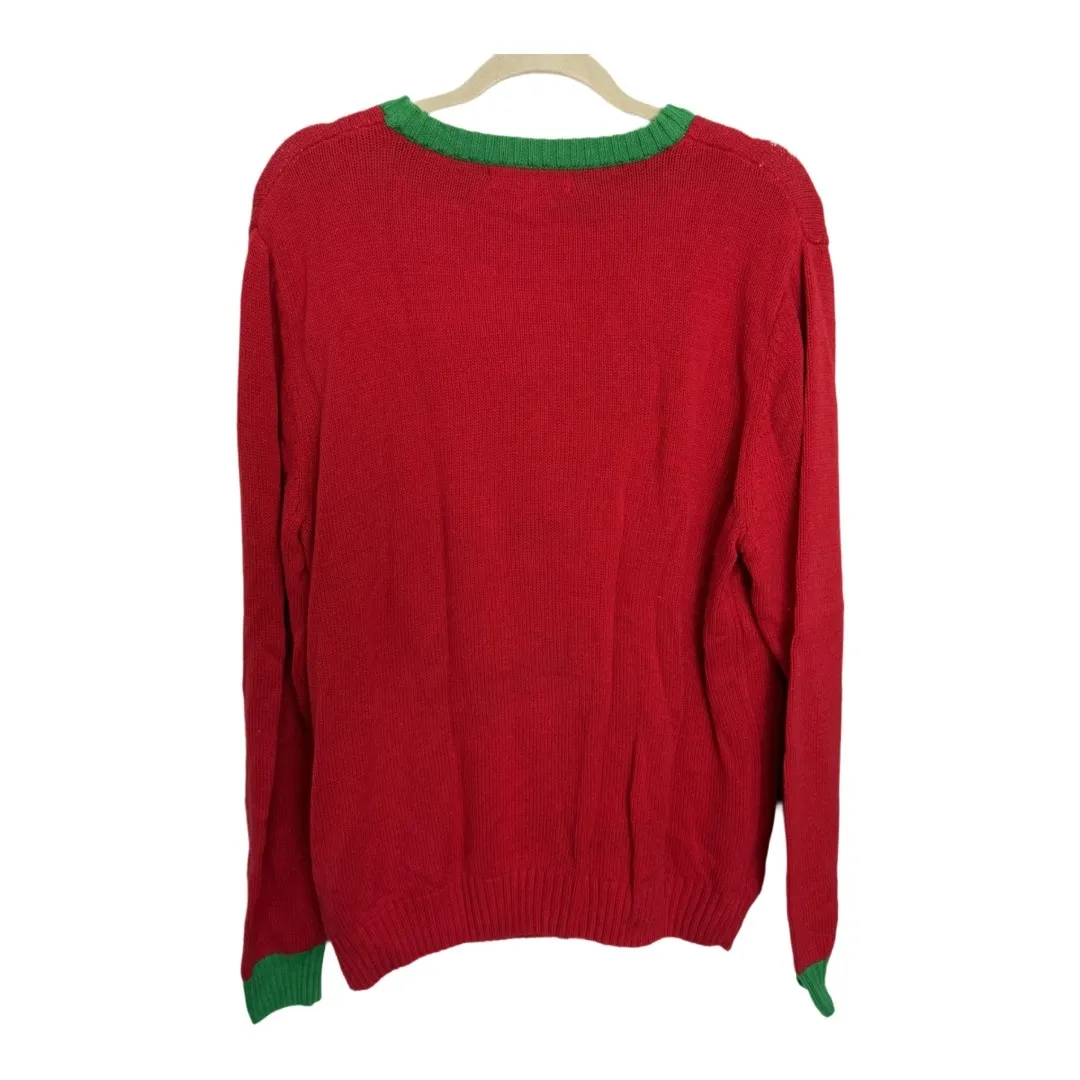 Ugly Christmas Sweater Llama Hat Red Green Cotton Blend Size Large Holiday - Image 4
