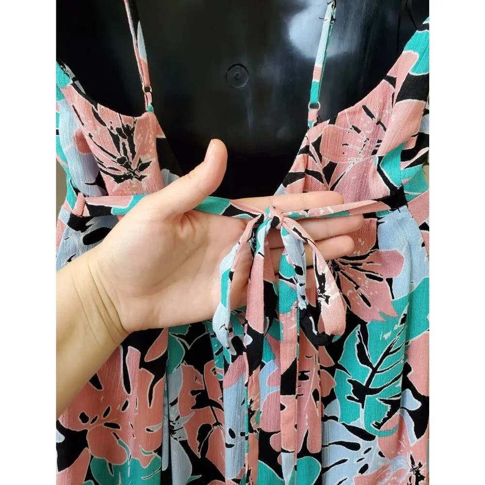 FOREVER 21 Women Multicolor Floral Spaghetti Strap Open Back Jumpsuit Size Large - Image 5