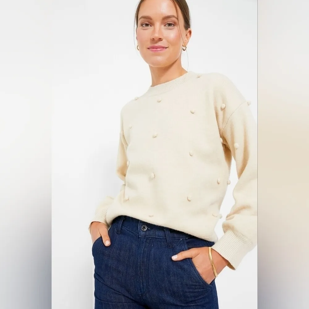 Hyacinth House Oatmeal Pom Pom Crewneck Melinda Sweater - Image 3