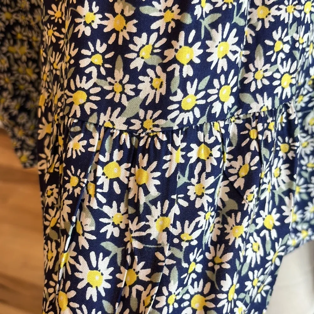 Planet Gold Midnight Blue Floral Long Sleeve Smocked Tiered Peplum Top Womens S - Image 11