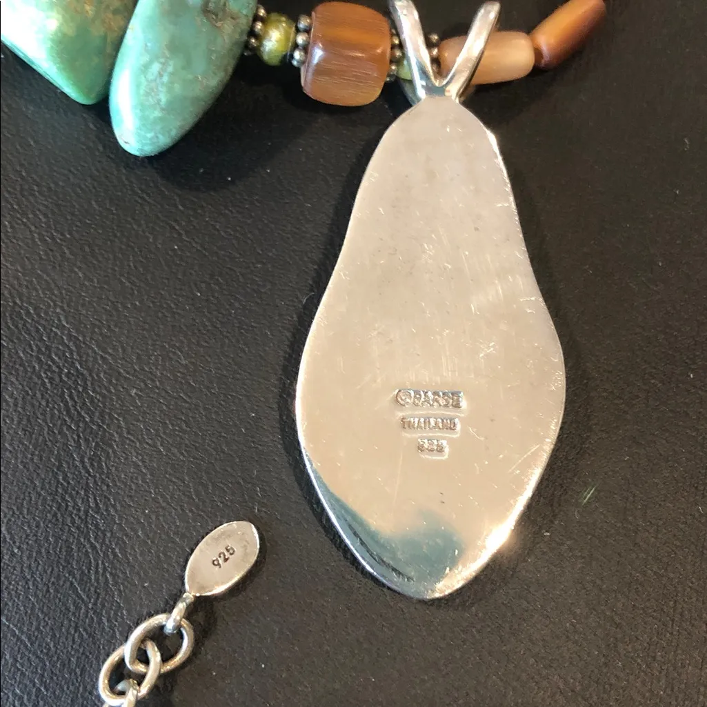 BARSE Sterling Silver Turquoise Citrine Quartz Acai Wood Buffalo Horn Necklace Blue - Image 8