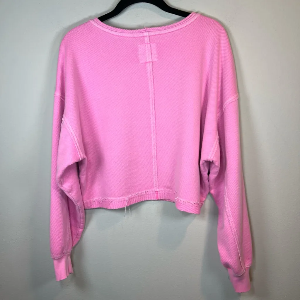 Aerie Beach Party Crop Crewneck Sweatshirt Pink Oversized Distressed FLAW  Small - Image 10